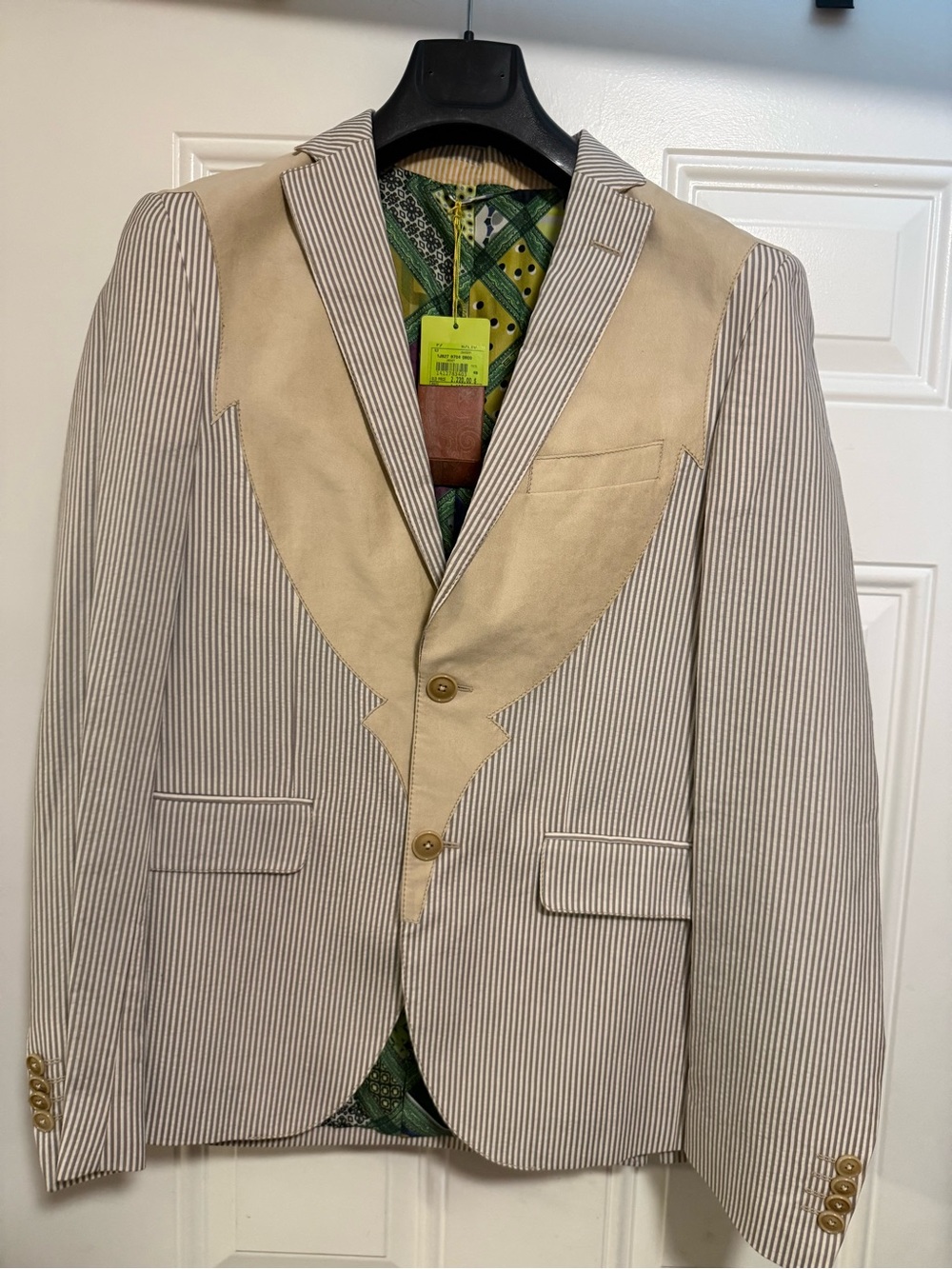 Etro Beige & Cream Striped Blazer with Contrasting Lapel
